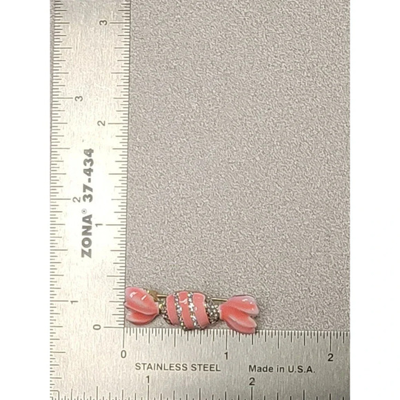 Enameled Sweet Tooth Candy Brooch Pin with Rhinestones - Picture 2 of 2